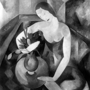 WV-Nr. 0725 (F) | Sitzende Frau am Tisch mit Blumenvase