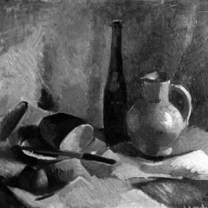 WV-Nr. 0349 (S) | Stillleben mit Brot, Henkelkrug und Weinflasche