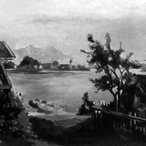 WV-Nr. 0264 (L) | Chiemseelandschaft mit Holzschuppen und Fraueninsel 