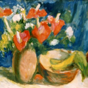 WV-Nr. 0444 (S) | Stillleben mit Anthurien und Obstschale