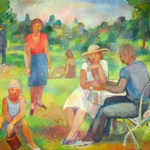 Gruppe mit Kind im Garten 