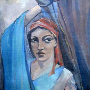 Frau mit rotem Kopftuch