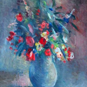 WV-Nr. 0079 (S) | Bunter Blumenstrauß in hellblauer Vase