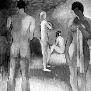 WV-Nr. 0831 (F) | Männlicher Rückenakt und Stehende mit Handtuch