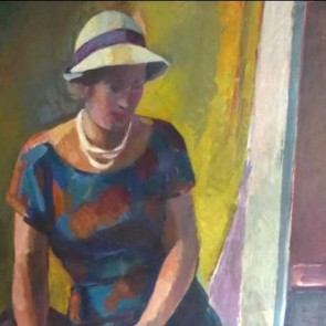 Porträt Annemarie mit Perlenkette und Hut 