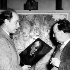 Der Schauspieler Werner Hinz und Carl Gunschmann im Atelier in Darmstadt Anfang 1950