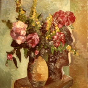 WV-Nr. 0421 (S) | Gefüllte Blumenvase auf rustikalem Stuhl