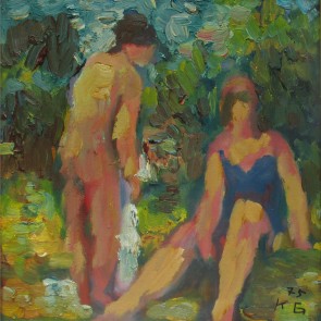 WV-Nr. 0524 (F) | Stehender Rückenakt vor Sitzender im blauen Badeanzug