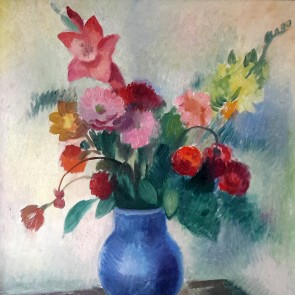 WV-Nr. 0057 (S) | Blumenstrauß in blauer, bauchiger Vase 