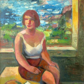 WV-Nr. 0770 (F) | Auf Tisch sitzende Frau mit Fruchtschale