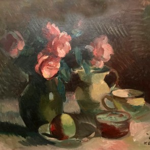 WV-Nr. 0853 (S) | Stillleben mit Blumen, Apfel und Kanne