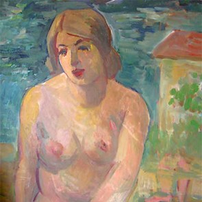 Sitzender Akt im Garten