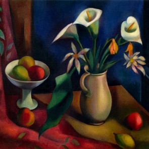 Stillleben mit Kallas und Früchten 