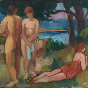 WV-Nr. 0870 (F) | Zwei stehende Akte und Liegende im roten Badeanzug