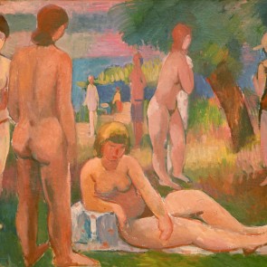 Figürliche Komposition mit liegendem Frauenakt