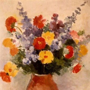 WV-Nr. 0646 (S) | Bunter Blumenstrauß in hellbrauner Vase