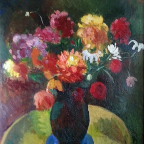 WV-Nr. 0837 (S) | Blumenstillleben auf rundem Tisch 