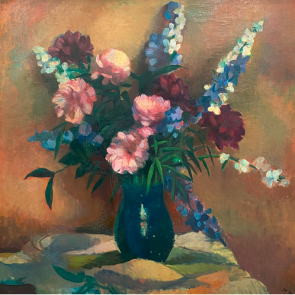 Blumenstrauß in dunkelblauer Vase