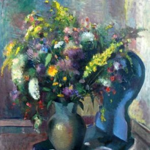 WV-Nr. 0267 (S) | Feldblumenstrauß auf blauem Stuhl