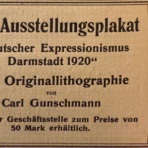 Große Verkaufsanzeige im Ausstellungskatalog "Deutscher Expressionismus Darmstadt 1920"